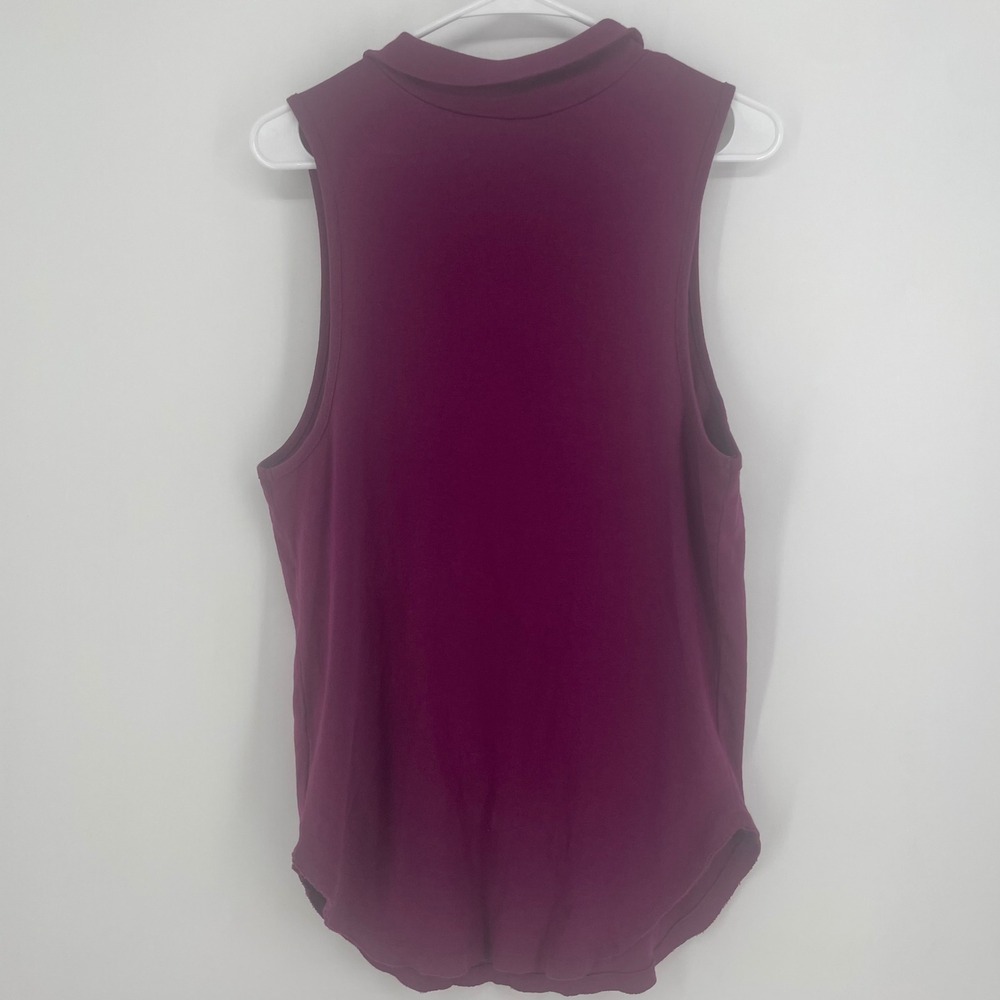 Free People Mock Neck Sleeveless Tank Top Plum Purple Size L Cotton Layering - Picture 6 of 8